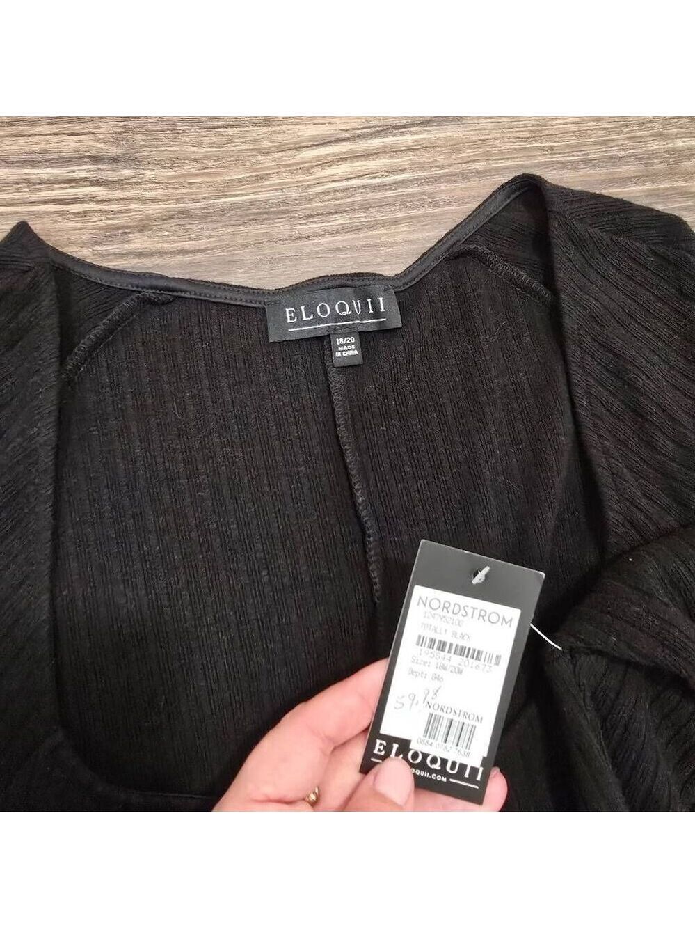 ELOQUII Ribbed Black Long Sleeve Midi Dress 18/20 | NWT Nordstrom Curve Knit - Picture 2 of 11